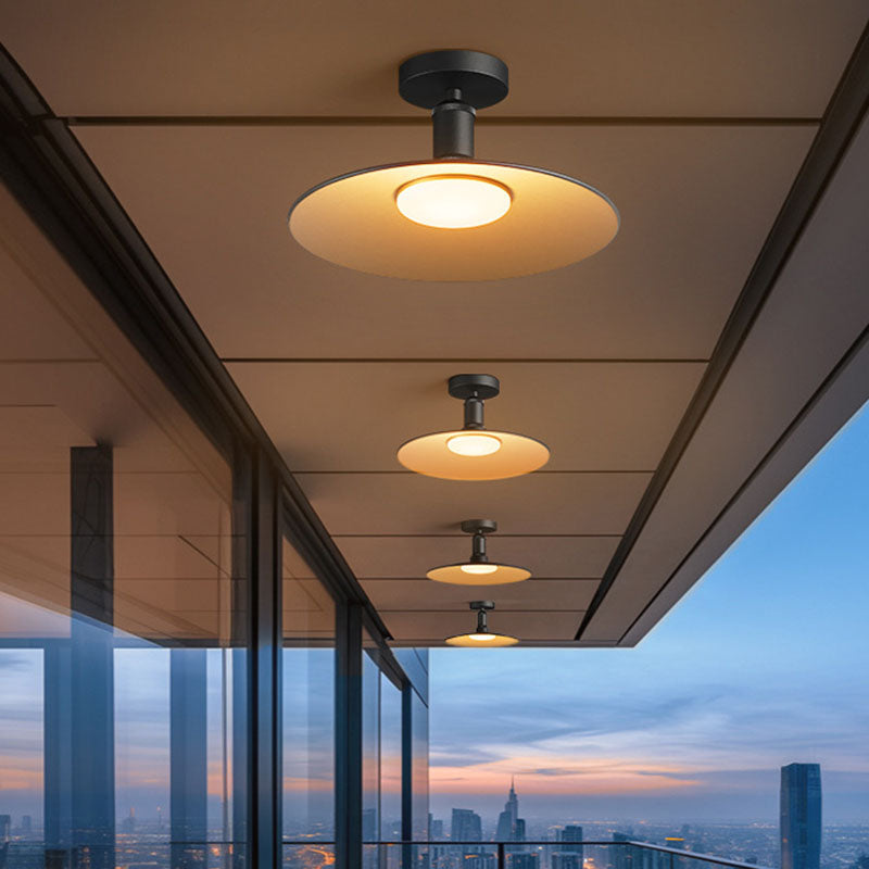 Contemporary Industrial Waterproof Aluminum Round 1-light Semi-flush Mount Ceiling Light for Outdoor Patio