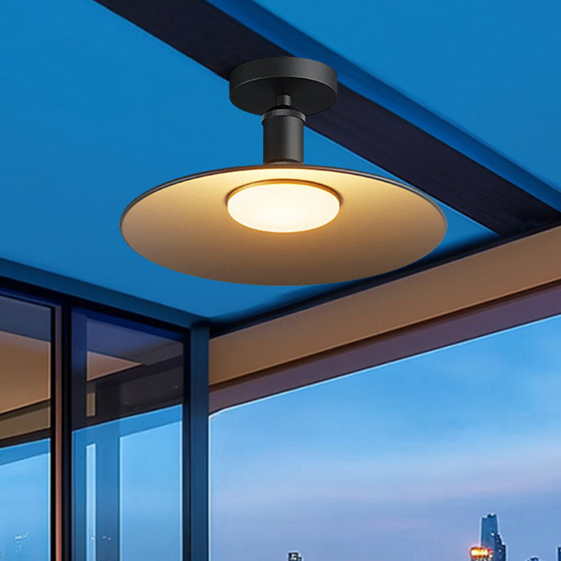 Contemporary Industrial Waterproof Aluminum Round 1-light Semi-flush Mount Ceiling Light for Outdoor Patio BulbSquare