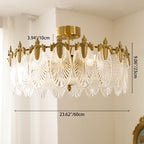 Modern Luxury Copper Iron Glass Peacock Round 5/6/8 Light Semi-flush Mount Ceiling Light for Living Room