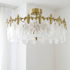 Modern Luxury Copper Iron Glass Peacock Round 5/6/8 Light Semi-flush Mount Ceiling Light for Living Room