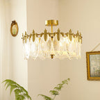 Modern Luxury Copper Iron Glass Peacock Round 5/6/8 Light Semi-flush Mount Ceiling Light for Living Room