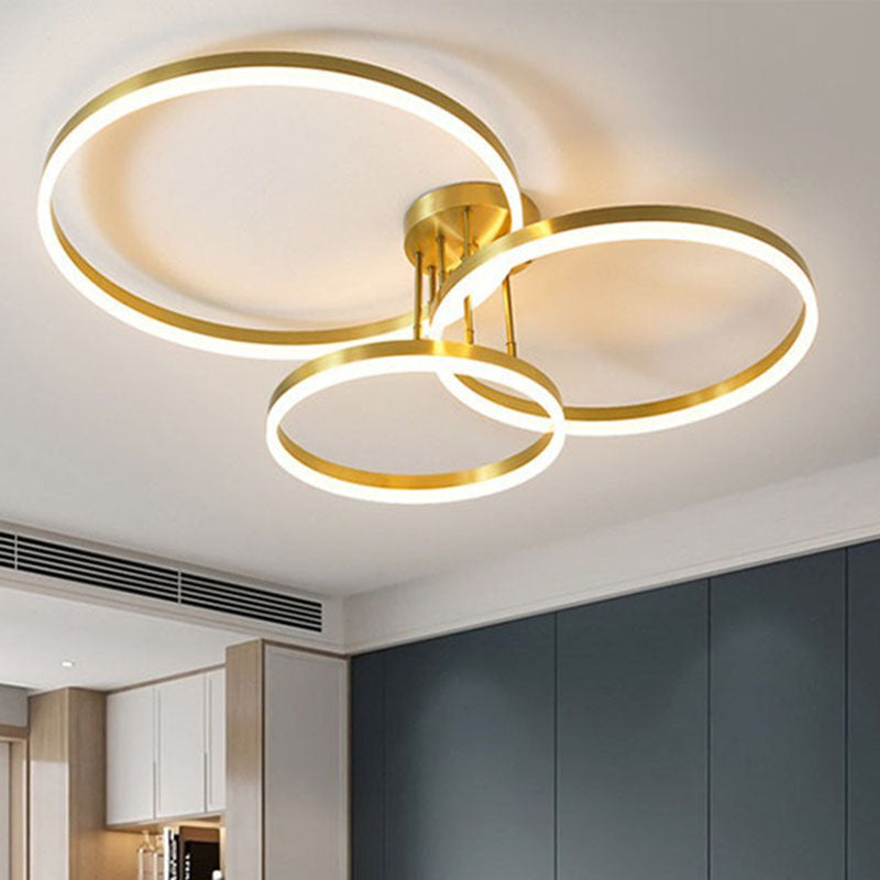 Modern Minimalist Aluminum Acrylic Round LED Semi-flush Mount Ceiling Light for Living Room