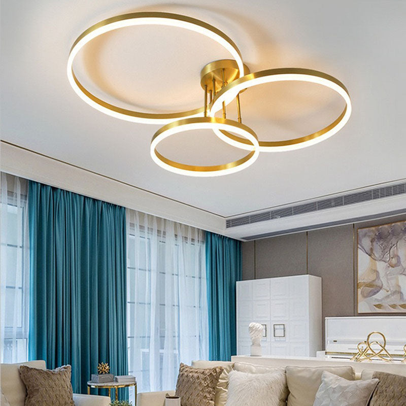 Modern Minimalist Aluminum Acrylic Round LED Semi-flush Mount Ceiling Light for Living Room