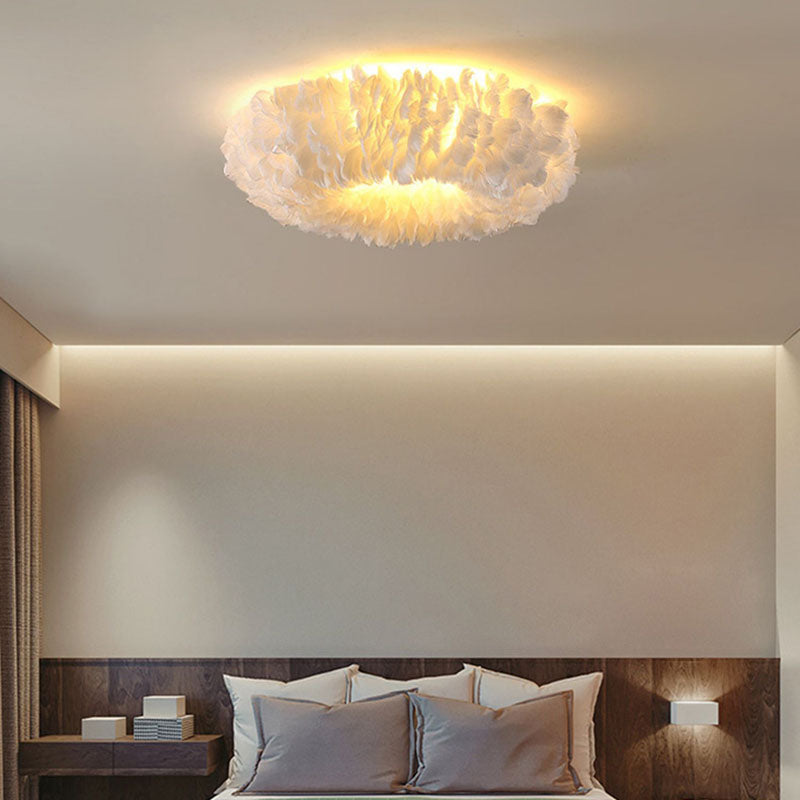 Modern Art Deco Feather Iron Wreath Round 3/6/8 Light Flush Mount Ceiling Light for Bedroom