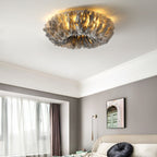 Modern Art Deco Feather Iron Wreath Round 3/6/8 Light Flush Mount Ceiling Light for Bedroom