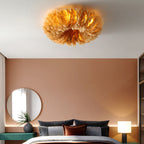 Modern Art Deco Feather Iron Wreath Round 3/6/8 Light Flush Mount Ceiling Light for Bedroom