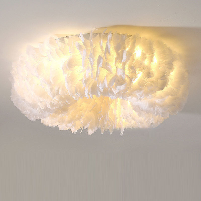 Modern Art Deco Feather Iron Wreath Round 3/6/8 Light Flush Mount Ceiling Light for Bedroom