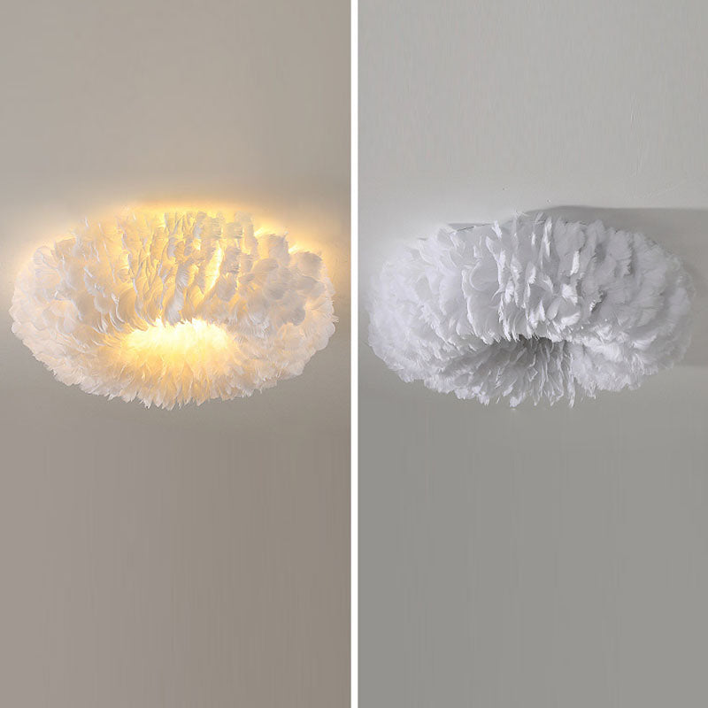 Modern Art Deco Feather Iron Wreath Round 3/6/8 Light Flush Mount Ceiling Light for Bedroom