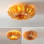 Modern Art Deco Feather Iron Wreath Round 3/6/8 Light Flush Mount Ceiling Light for Bedroom