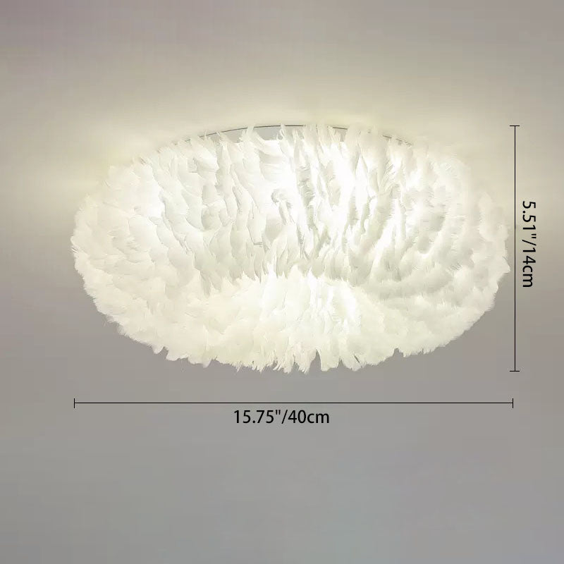 Modern Art Deco Feather Iron Wreath Round 3/6/8 Light Flush Mount Ceiling Light for Bedroom