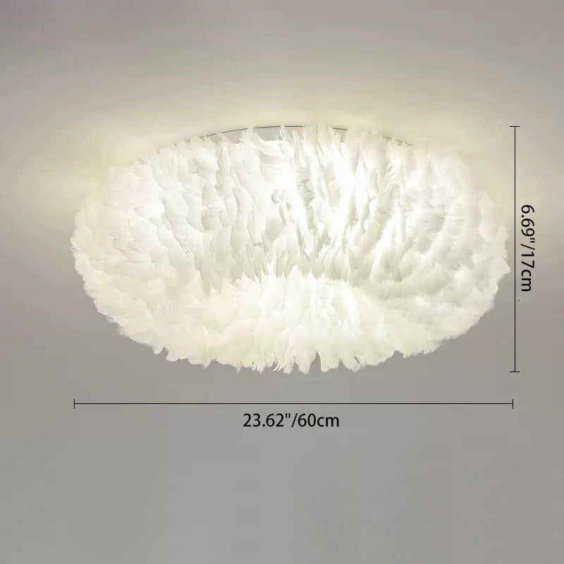 Modern Art Deco Feather Iron Wreath Round 3/6/8 Light Flush Mount Ceiling Light for Bedroom