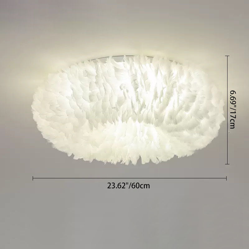 Modern Art Deco Feather Iron Wreath Round 3/6/8 Light Flush Mount Ceiling Light for Bedroom