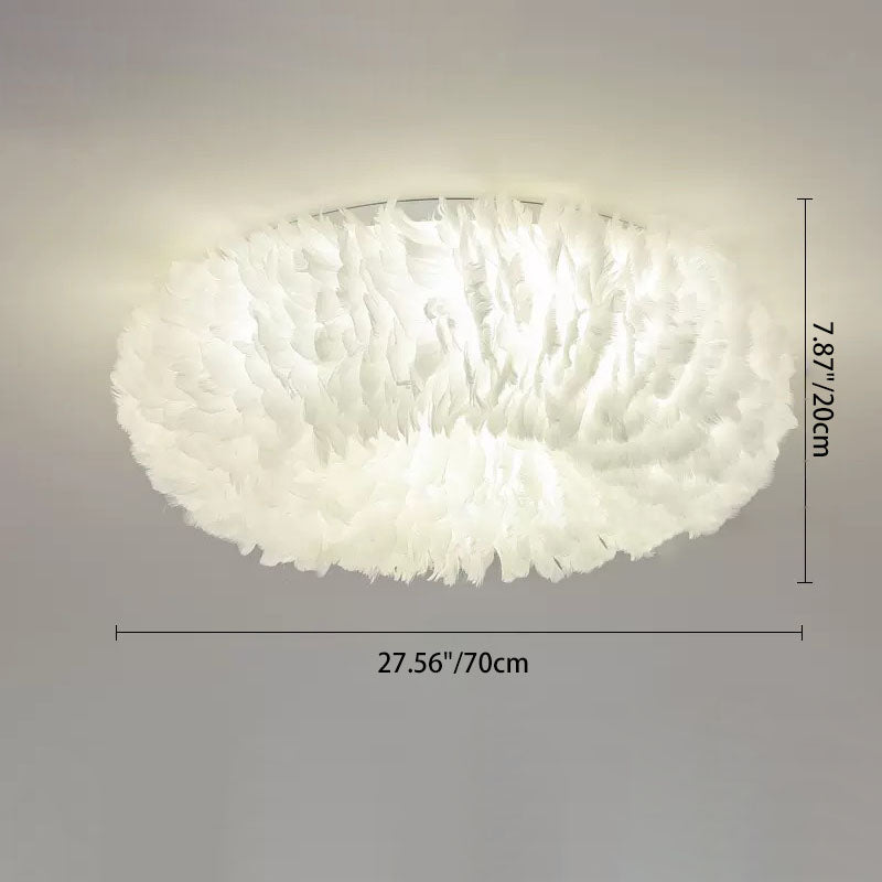 Modern Art Deco Feather Iron Wreath Round 3/6/8 Light Flush Mount Ceiling Light for Bedroom
