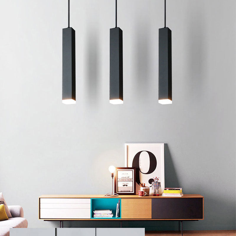Modern Minimalist Aluminum Glass Linear LED Pendant Light for Living Room BulbSquare