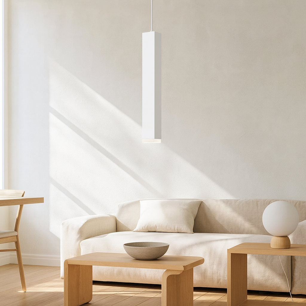 Modern Minimalist Aluminum Glass Linear LED Pendant Light for Living Room BulbSquare