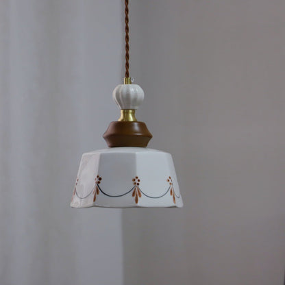 Traditional French Ceramic Copper Round 1-Light Pendant Light For Living Room