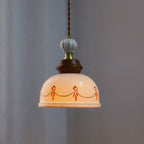Traditional French Ceramic Copper Round 1-Light Pendant Light For Living Room