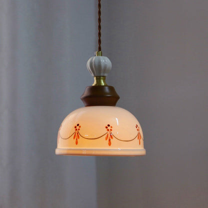 Traditional French Ceramic Copper Round 1-Light Pendant Light For Living Room