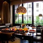 Contemporary Creative Resin Polystyrene Aluminum Semicircle 1-Light Pendant Light For Dining Room