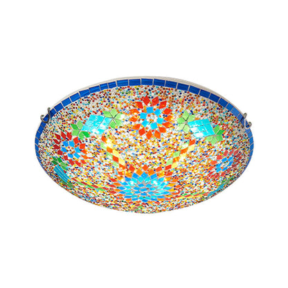 Traditional Tiffany Metal Glass Floral Pattern Round 2/3/4 Light Flush Mount Ceiling Light for Bedroom