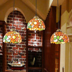 Traditional Tiffany Iron Glass Sunflower Round 3-light Chandelier for Dining Room BulbSquare