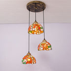 Traditional Tiffany Iron Glass Sunflower Round 3-light Chandelier for Dining Room BulbSquare