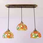 Traditional Tiffany Iron Glass Sunflower Round 3-light Chandelier for Dining Room BulbSquare