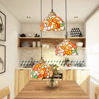 Traditional Tiffany Iron Glass Sunflower Round 3-light Chandelier for Dining Room BulbSquare