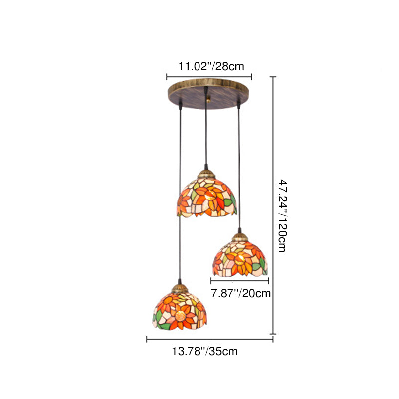Traditional Tiffany Iron Glass Sunflower Round 3-light Chandelier for Dining Room BulbSquare