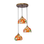 Traditional Tiffany Iron Glass Sunflower Round 3-light Chandelier for Dining Room BulbSquare