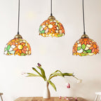 Traditional Tiffany Iron Glass Sunflower Round 3-light Chandelier for Dining Room BulbSquare