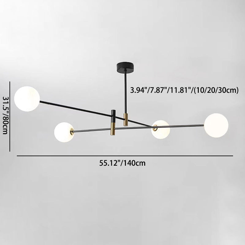 Contemporary Scandinavian Magic Bean Branch Orb Glass Iron 4/6/8 Light Chandelier for Living Room