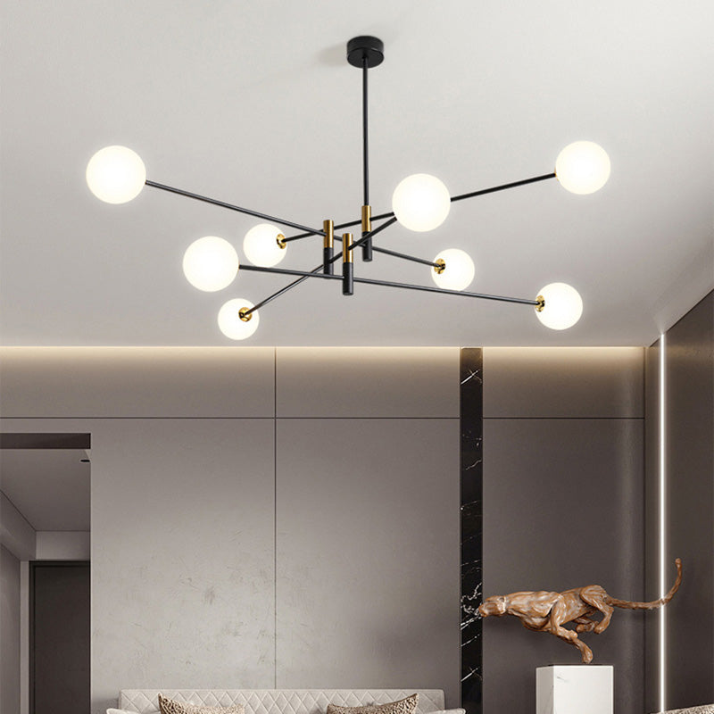Contemporary Scandinavian Magic Bean Branch Orb Glass Iron 4/6/8 Light Chandelier for Living Room