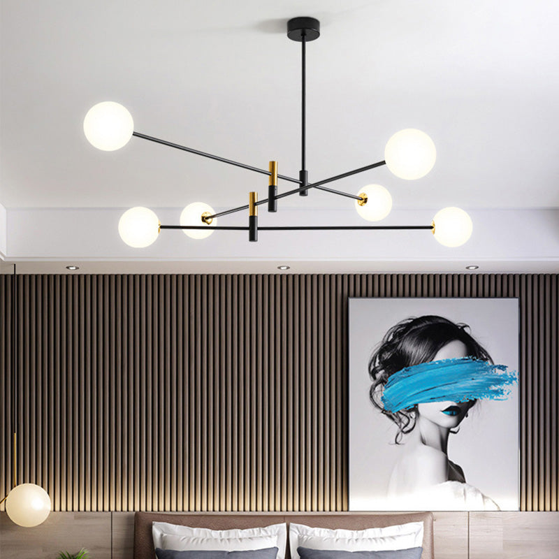 Contemporary Scandinavian Magic Bean Branch Orb Glass Iron 4/6/8 Light Chandelier for Living Room BulbSquare
