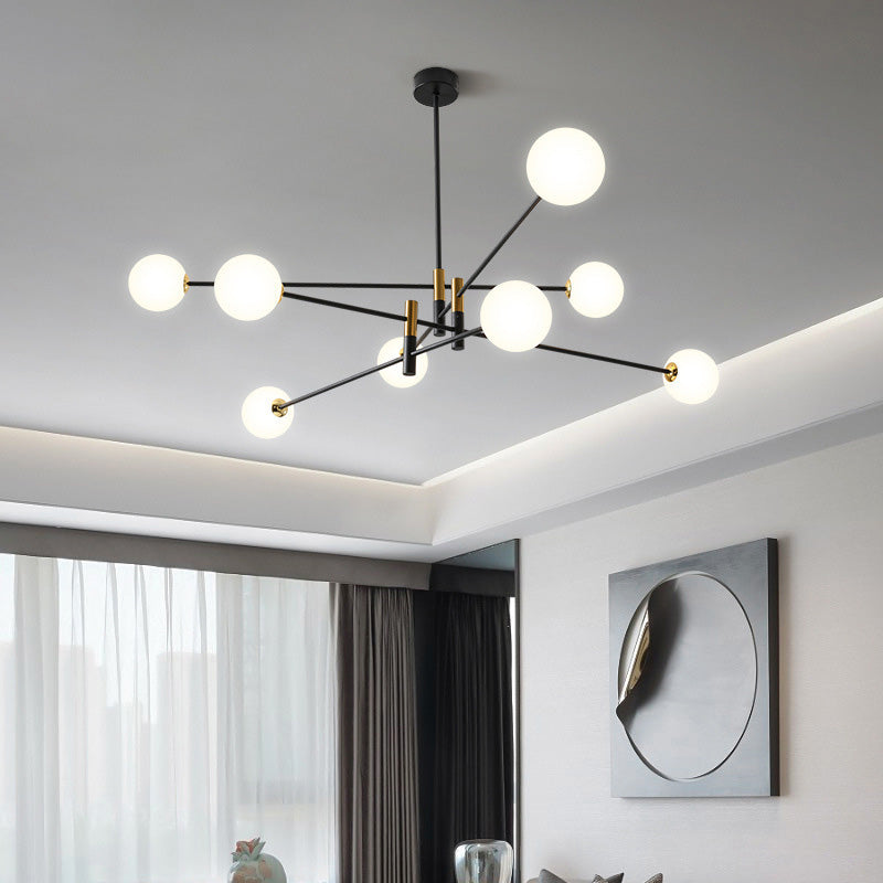 Contemporary Scandinavian Magic Bean Branch Orb Glass Iron 4/6/8 Light Chandelier for Living Room