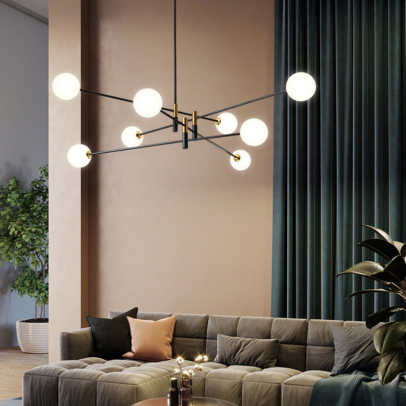 Contemporary Scandinavian Magic Bean Branch Orb Glass Iron 4/6/8 Light Chandelier for Living Room