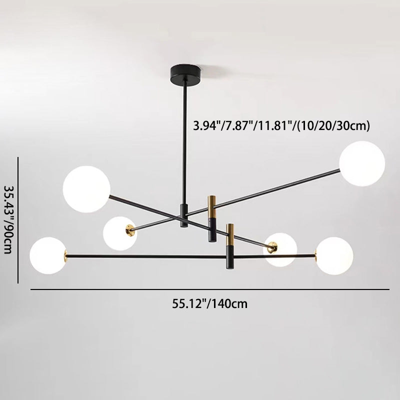 Contemporary Scandinavian Magic Bean Branch Orb Glass Iron 4/6/8 Light Chandelier for Living Room