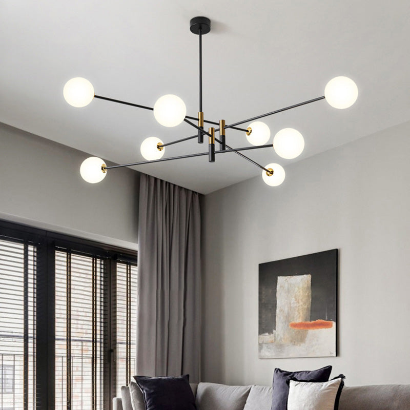 Contemporary Scandinavian Magic Bean Branch Orb Glass Iron 4/6/8 Light Chandelier for Living Room