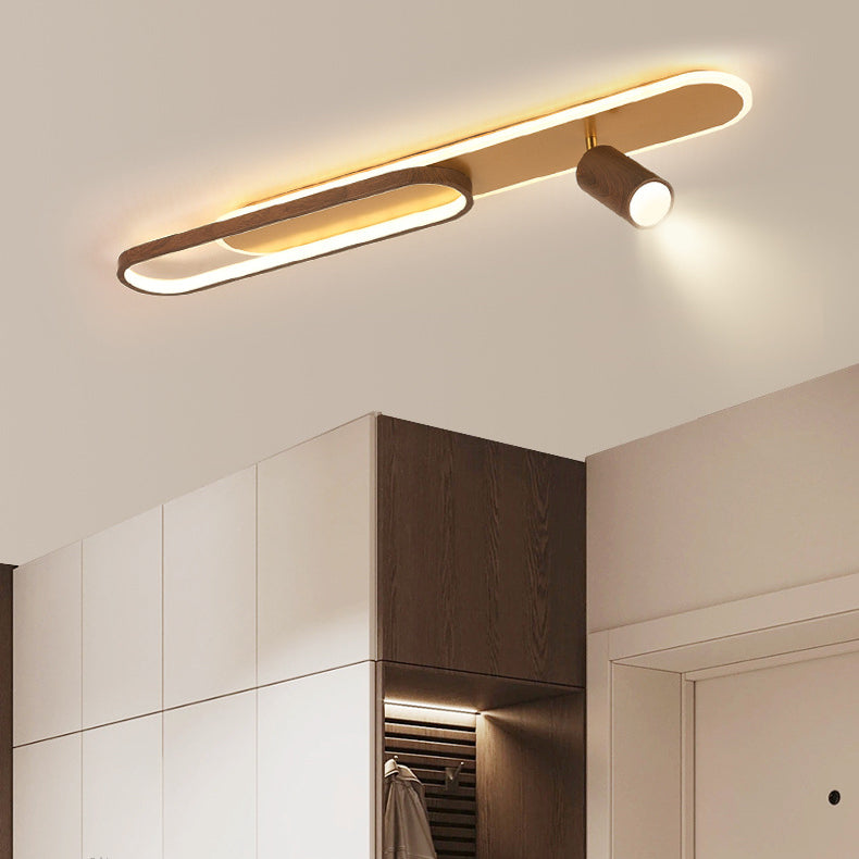 Modern Minimalist Long Oval Cylinder Acrylic Iron LED Flush Mount Ceiling Light for Living Room