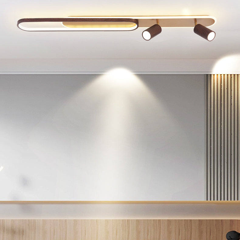 Modern Minimalist Long Oval Cylinder Acrylic Iron LED Flush Mount Ceiling Light for Living Room