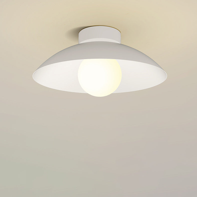 Modern Minimalist Disc Round Glass Iron 1-Light Semi-Flush Mount Ceiling Light For Living Room