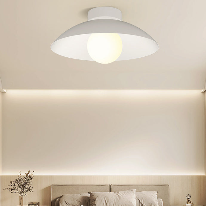 Modern Minimalist Disc Round Glass Iron 1-Light Semi-Flush Mount Ceiling Light For Living Room