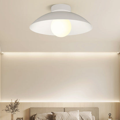 Modern Minimalist Disc Round Glass Iron 1-Light Semi-Flush Mount Ceiling Light For Living Room