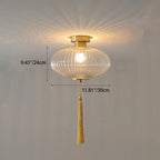 Traditional Chinese Round Lantern Glass Copper 1-light Semi-flush Mount Ceiling Light for Bedroom