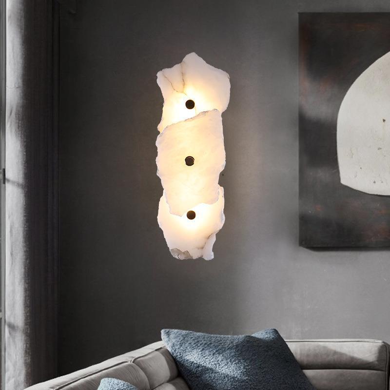 Contemporary Creative Irregular Circle Hardware Marble LED Wall Sconce Lamp For Living Room Lumendat