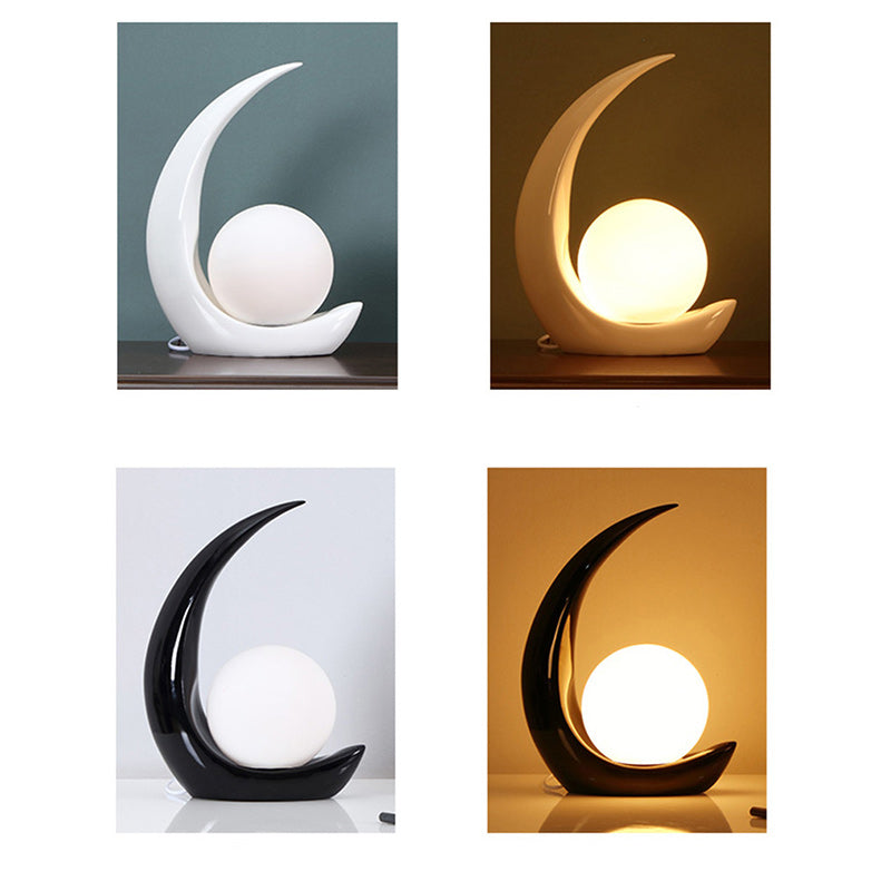 Contemporary Creative Moon Orb Resin Glass 1-Light Table Lamp For Bedroom Lumendat