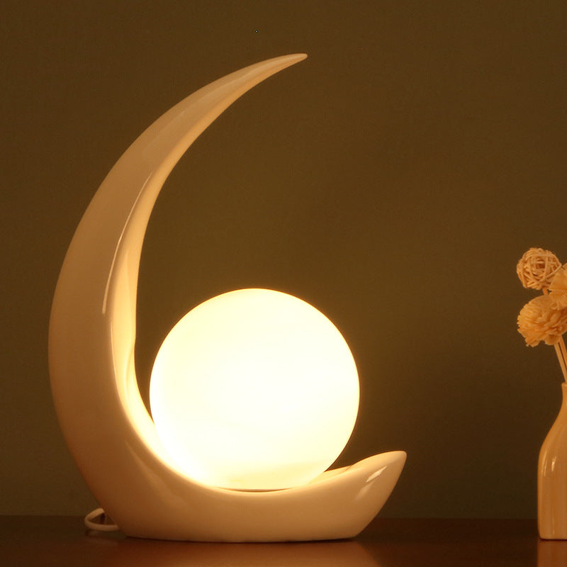 Contemporary Creative Moon Orb Resin Glass 1-Light Table Lamp For Bedroom Lumendat
