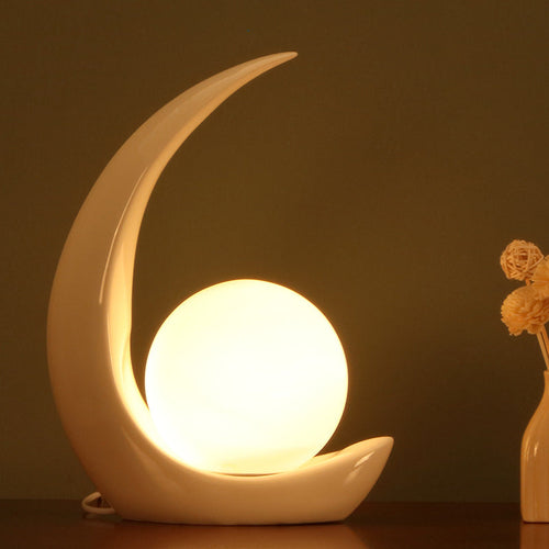 Contemporary Creative Moon Orb Resin Glass 1-Light Table Lamp For Bedroom Lumendat
