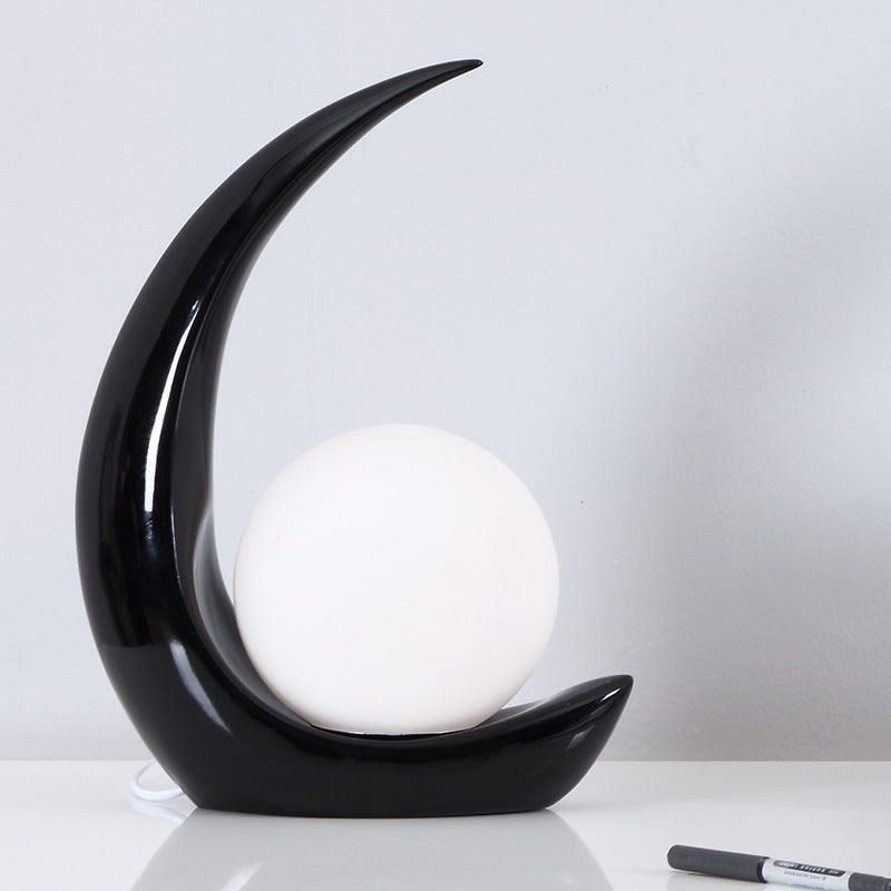 Contemporary Creative Moon Orb Resin Glass 1-Light Table Lamp For Bedroom Lumendat