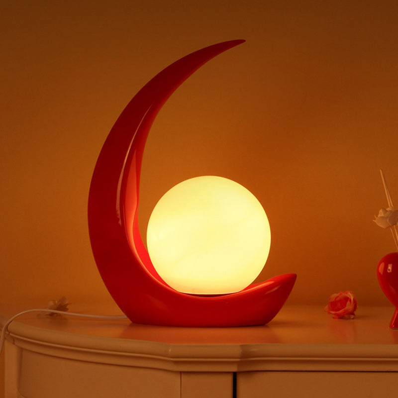 Contemporary Creative Moon Orb Resin Glass 1-Light Table Lamp For Bedroom Lumendat